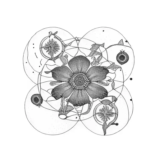 Orange Circle In Center Black Out Background Framed With Morning Glories