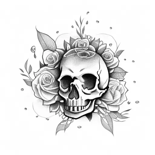 Skull With Flowers And Roller Skates