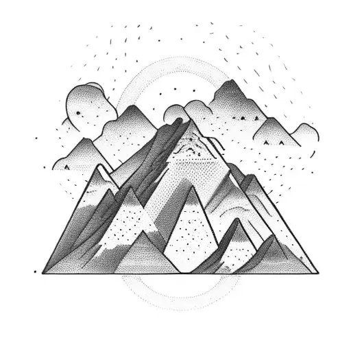 Create A Dotwork Tattoo Of A Mountain Landscape With A Hidden Badminton Racket