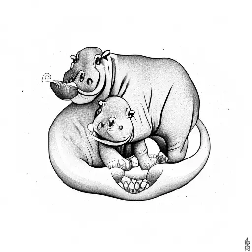 A Mom And Baby Hippo Touching Snouts With A Heart Between Tgdm