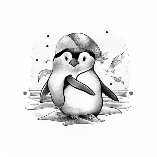 Cute Penguin In Ocean Holding Ballons