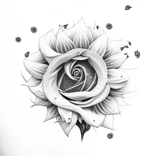 A Sunflower With Delicate Rose Petals Falling Around It