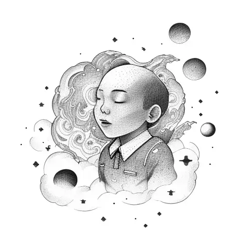 Boy On Cloud Looking At Galaxy