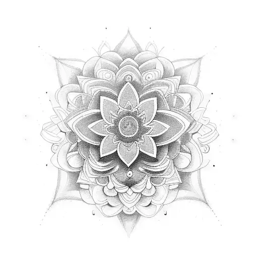 A Dotwork Tattoo With A Lotus Flower And An Infinity Symbol Forming An Illusion Of Depth
