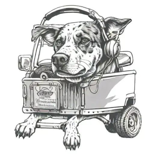 A Dog Wearing Headphones Sitting In The Bed Of A Pickup Truck