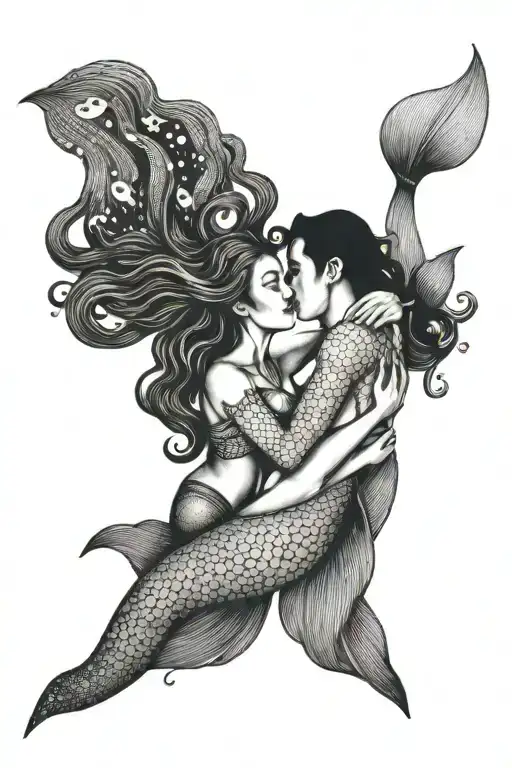 Scuba Diver Kissing Mermaid Swimming