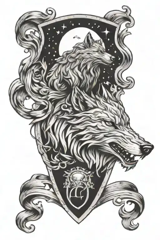 Chrisistopher Family Crest With Waves And Wolf Howling At The Moon
