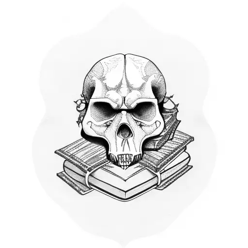 T Rex Skull Over Books Of Memento Mori And Memento Vivere