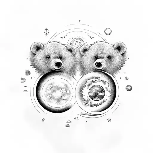 Two Cartoon Bears With The Sun And Moon Over Each Head Intertwined With The Infinity Symbol