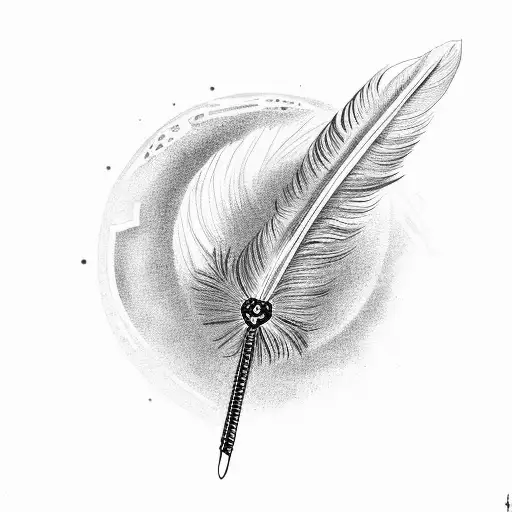 A Single Feather With Cross On Top Of It