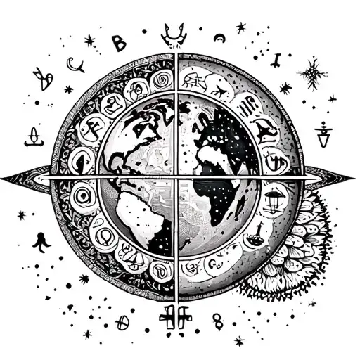 Planet Earth With Zodiac Sign Aquarius And Libra Combined With The Style Of A Mandala