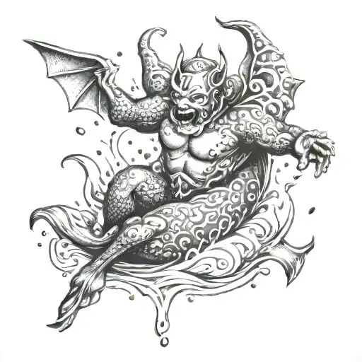 Swimming Devil In The Ocean Chilling On A Floater