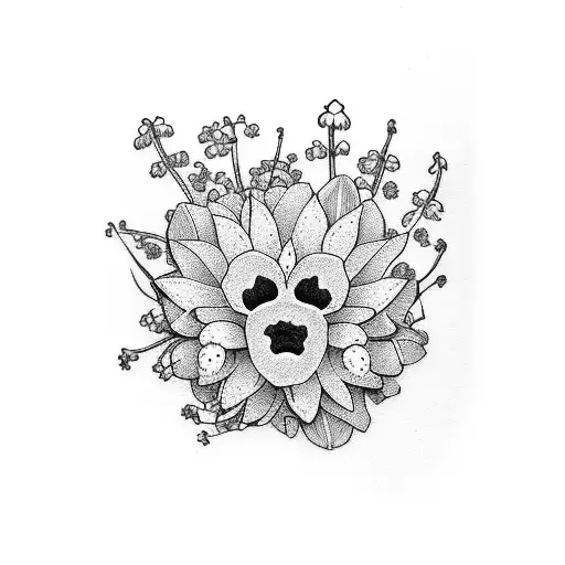 Paw Print Surrounded By Pink Lily Of The Valley Flowers