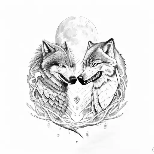 A Fierce Wolf And A Cunning Raven Entwined In A Symbolic Battle