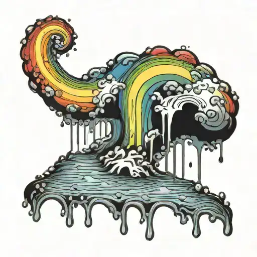 A Surreal Design Of A Rainbow Melting Into A Puddle Of Colorful Ink