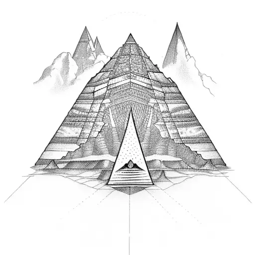 A Dotwork Tattoo Of An Alien Spaceship Landing On A Pyramid