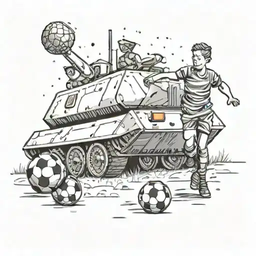 A Soldier Playing Soccer With Children In A Tank-shaped Playground