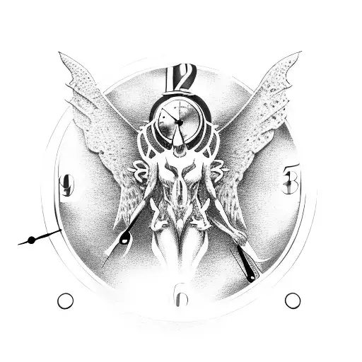 Mechanical Clock With Demon And Angel Wings