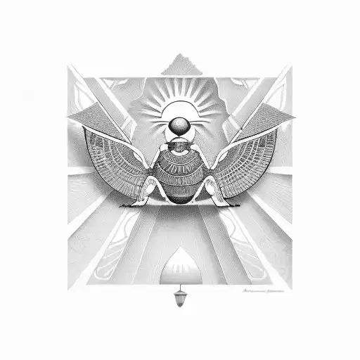 Draw Ancient Egyptian Art Of Scarab Holding The Sun
