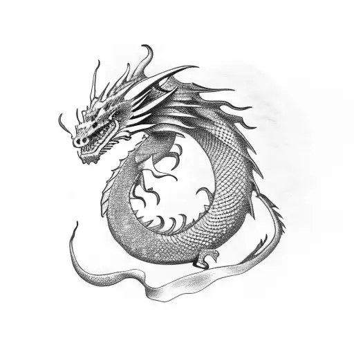 Dragon Inside A Crescent