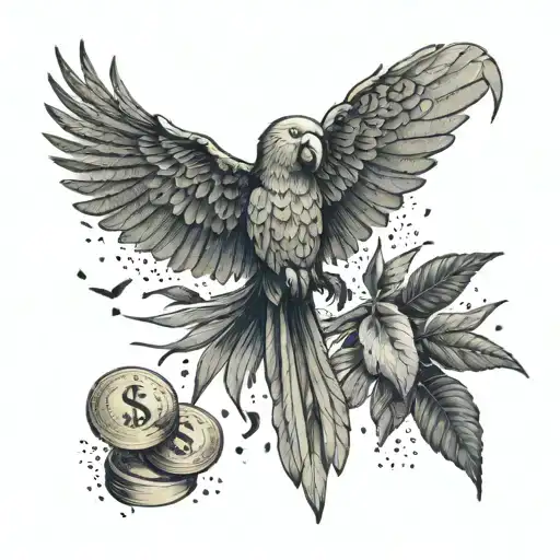A Parrot Flying Over A Forest Of Money Trees With Trading Symbols Scattered Around