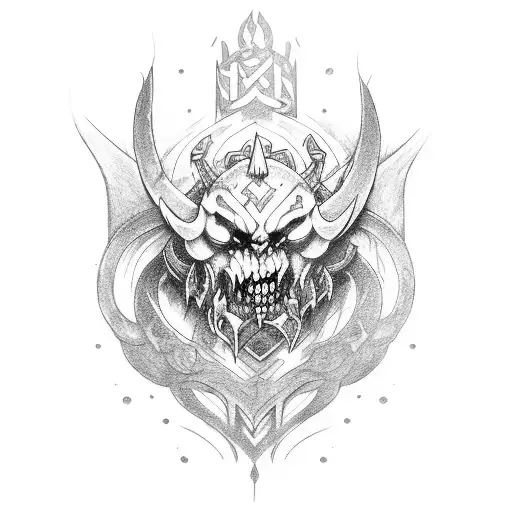 A Tattoo Combining Elements Of The Horde World Of Warcraft And Norse Mythology