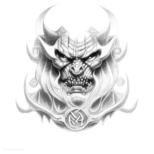 A Tattoo Combining Elements Of The Horde Orc World Of Warcraft And Norse Mythology
