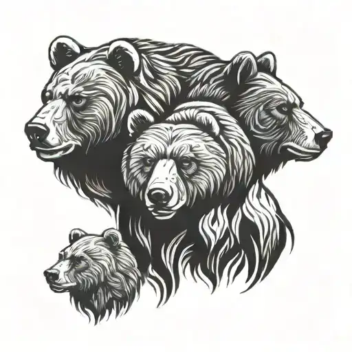 Bear Totem Created From Faces Of Three Bear Head