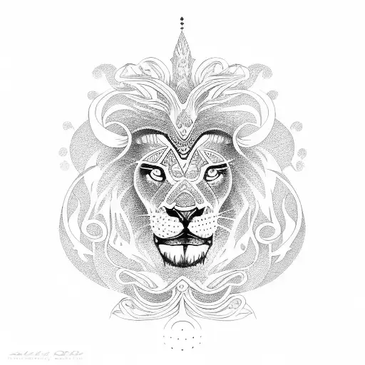 A Dotwork Maori-inspired Design Featuring A Lion