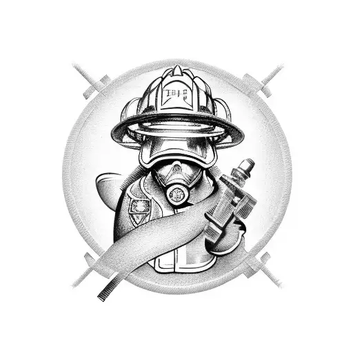 Design A Firefighter Emblem With A Guerreiro Com Asas In Dotwork Style