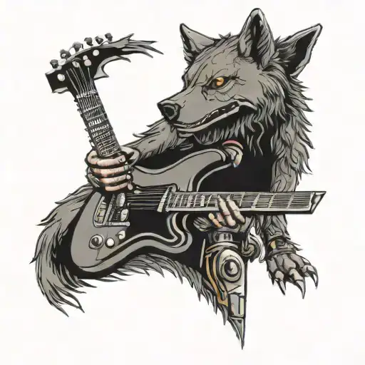 A Robotic Wolf Playing An Electric Guitar