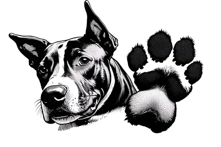 Bullterrier Head And Paws In The Background