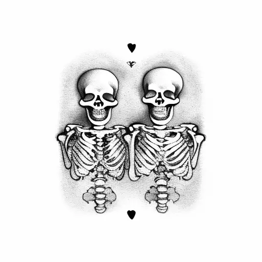 Lovers Tarot Card With Two Skeletons Hugging Each Other