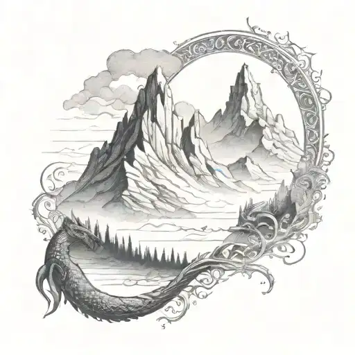 Lord Of The Rings Simple Tattoo Misty Mountains And Dragon