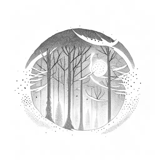 Night Forest With Milkyway In The Dark Sky