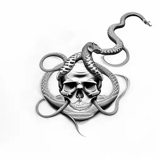 Tattoo Of A Decrepit Skull With A Snake Curling Its Way Through And Molting