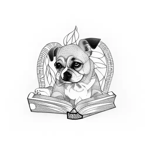 Design A Tattoo Of A Dog Reading A Book In A Jungle Setting