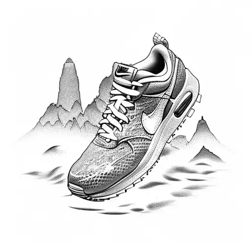 A Pair Of Nike Sneakers With A Mountain Landscape Inside The Shoe