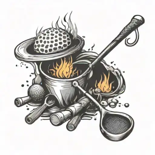 A Golf Club Transformed Into A Cooking Utensil Over A Campfire