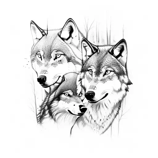 3 Wolves Walking In A Forest