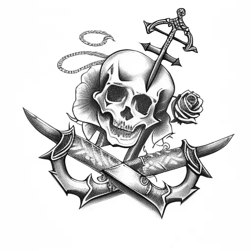 Sword With Roses And An Anchor And A Bull