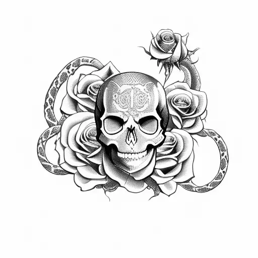 Skull And Snake With Roses