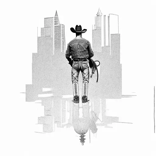 Cowboy Standing At The Edge Of A Modern City