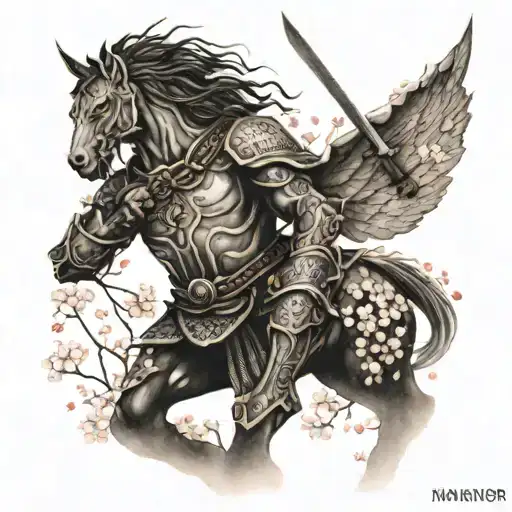 Warrior Standing Tall Amidst Cherry Blossoms