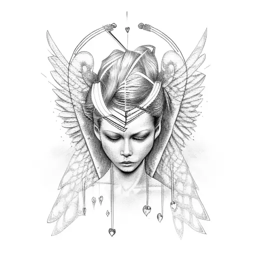 Heart Wrapped In Wire With An Angel In The Background