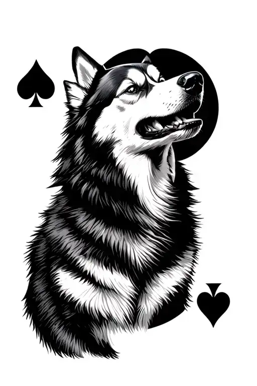 Howling Husky In Spade On Ace Of Spades Playing Card