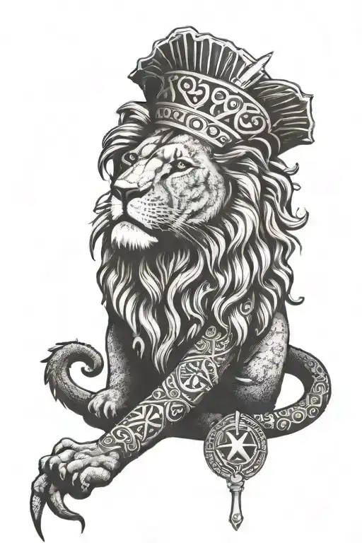 Lion Wearing Ankh Symbol With Vega Stars