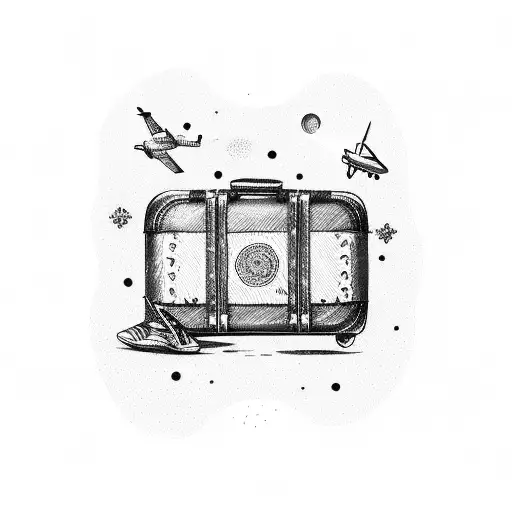 A Sketch-style Illustration Of A Vintage Suitcase With Travel Stickers And The Trinacria Symbol