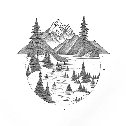 Mountain Scene With A Lake And Disc Golf Basket