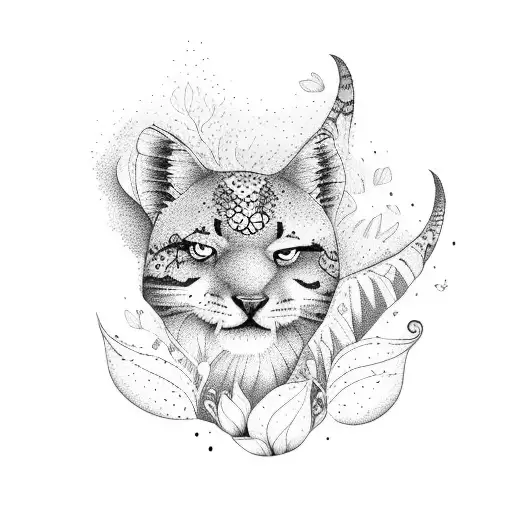 A Nature Scene With A Waterfall And Animals In Dotwork Style